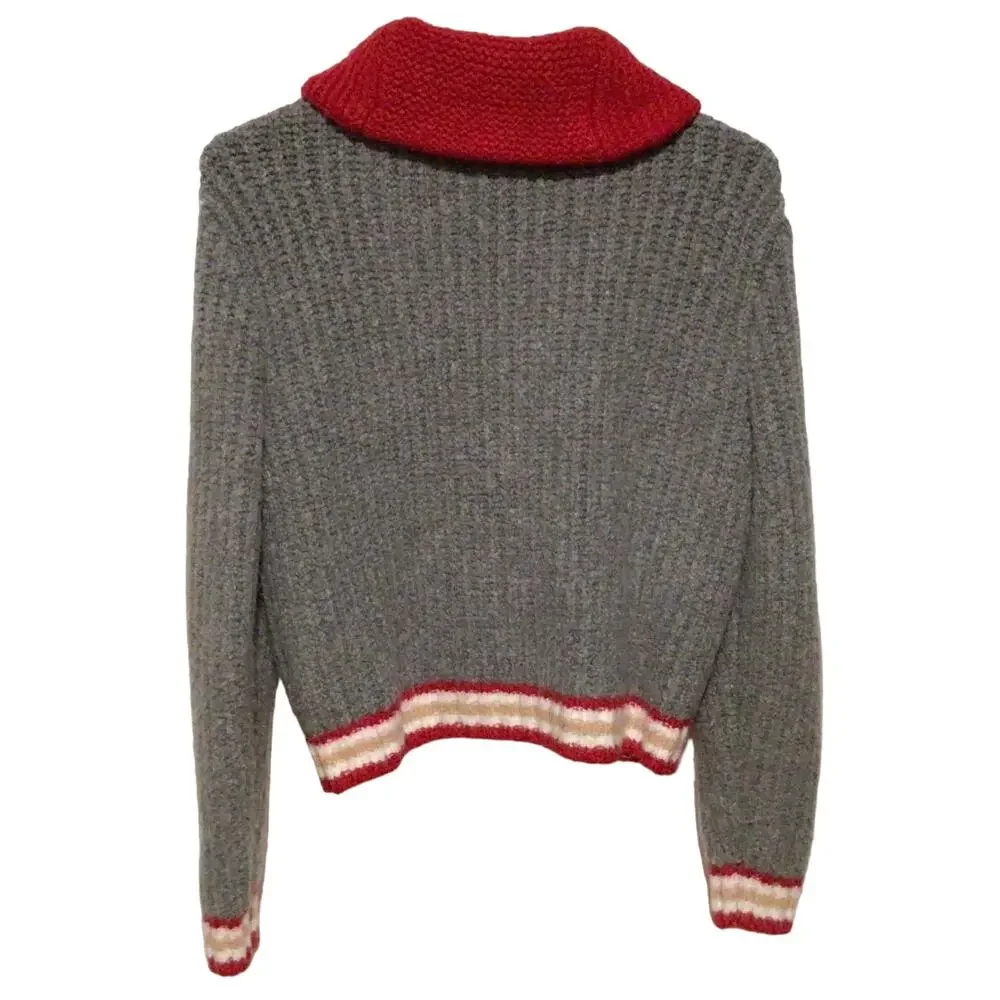 American Eagle Gray Red Knit Cardigan Sweater Zip Front Women’s XS